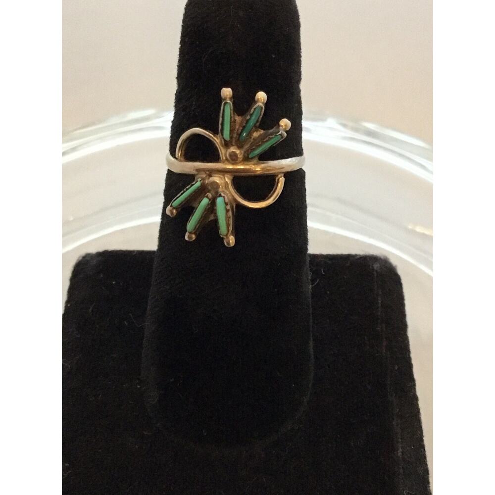 Vintage ZUNI Sterling Needle Point Turquoise Infinity RING Native American